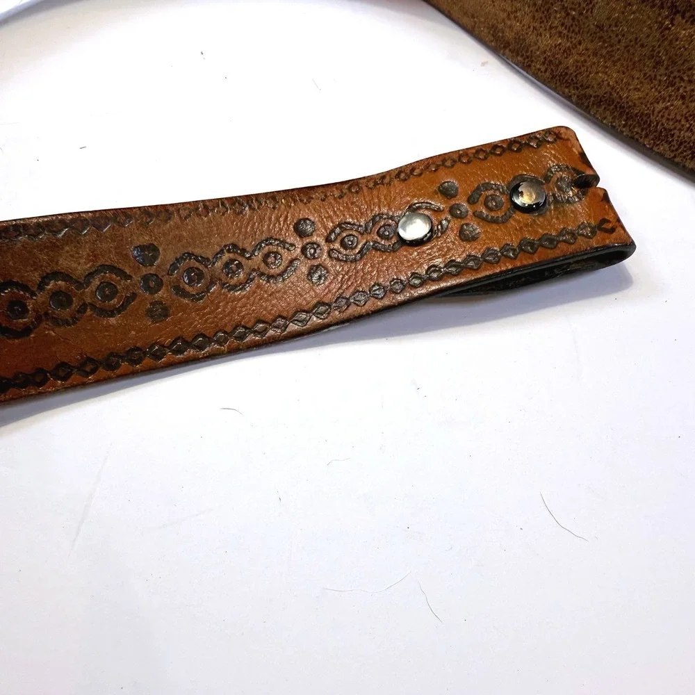 Vintage Brown Hand Tooled Leather Belt Strap Western Southwestern 1.5 Inch Sz 34